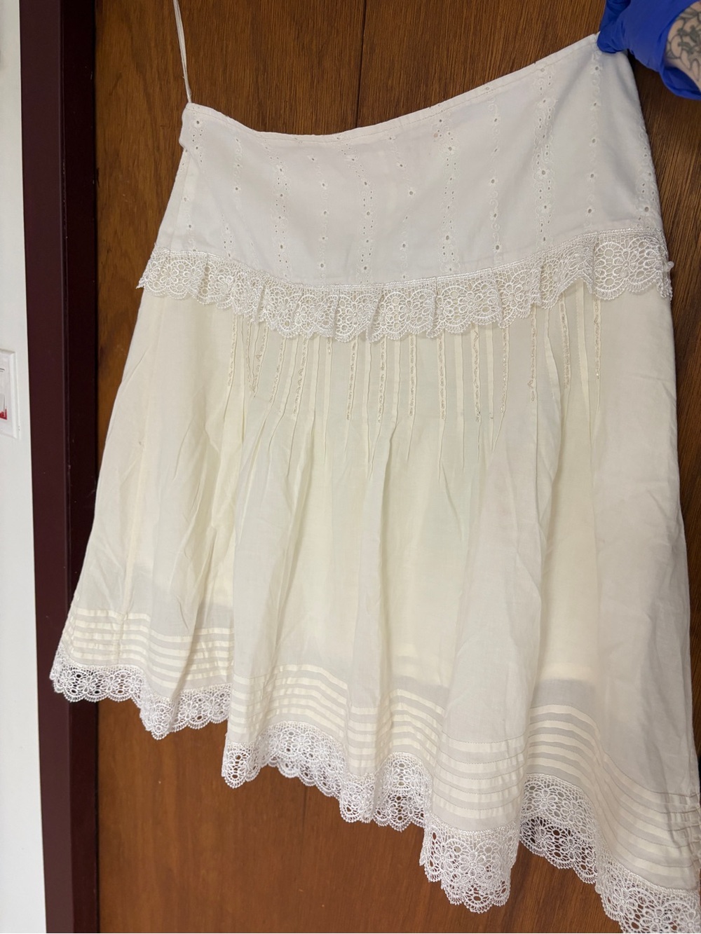 Vintage Patch 22 Off-White Beaded Boho Tiered Lace Skirt Cottagecore Sz L